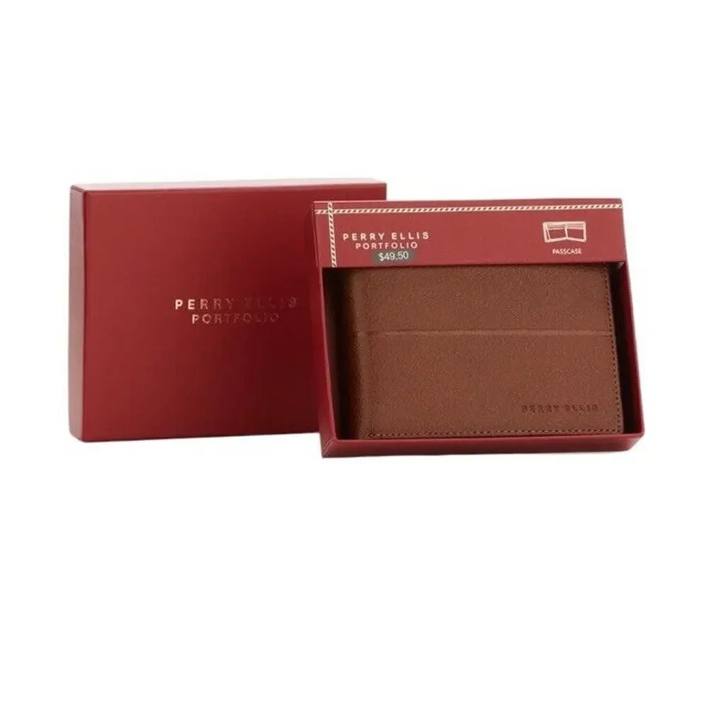 PERRI ELLIS Men’s Faux Leather Trifold Passcase Wallet Color Lugg